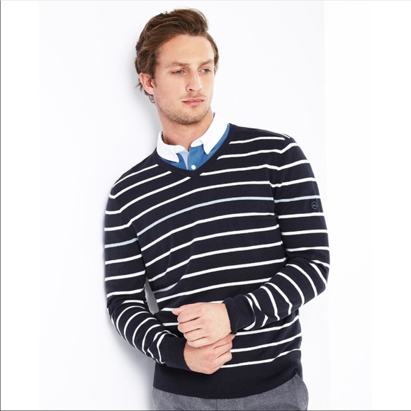 AG Jeans Farrell V-Neck Cashmere Stripe XL Sweater - Picture 3 of 8